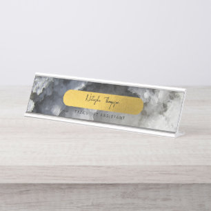 Porte-nom Pour Bureau Noir Gold Foil Crystals de mer Signature Script