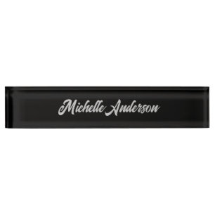Porte-nom Pour Bureau Noir gris moderne minimaliste Nom de l'écriture ma