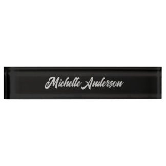 Porte-nom Pour Bureau Noir gris moderne minimaliste Nom de l'écriture ma