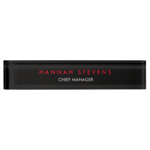 Porte-nom Pour Bureau Noir gris rouge professionnel moderne