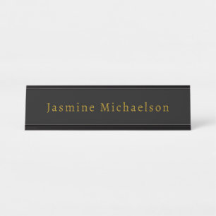 Porte-nom Pour Bureau Noir & Or Cute Minimaliste Nom propre