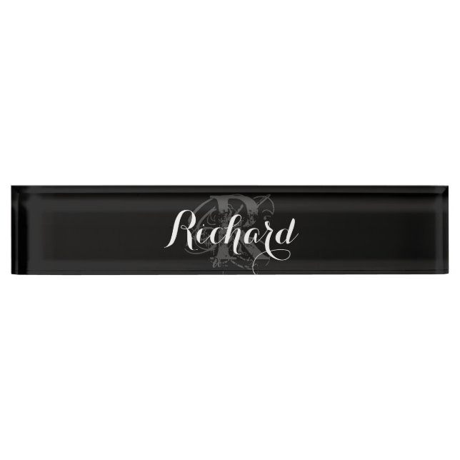 Porte-nom Pour Bureau Noir personnalisé  (Devant)