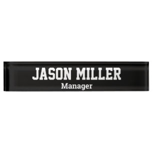 Porte-nom Pour Bureau Noir simple avec lettres blanches