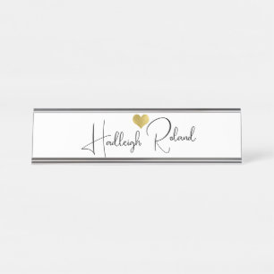Porte-nom Pour Bureau Nom Calligraphie Monogramme Cœur