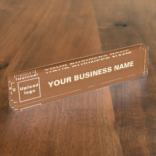 Porte-nom Pour Bureau Nom commercial et logo sur acrylique Brown