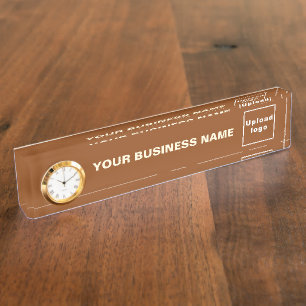 Porte-nom Pour Bureau Nom commercial et logo sur acrylique Brown avec ho