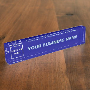 Porte-nom Pour Bureau Nom commercial et logo sur l'acrylique bleue