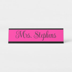 Porte-nom Pour Bureau Nom de calligraphie bouclée rose chaud et noir