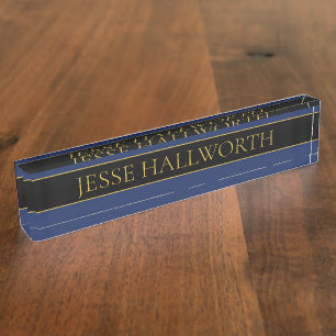 Porte-nom Pour Bureau Nom de famille ou nom commercial Marine Blue & Gol