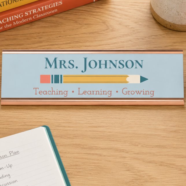Porte-nom Pour Bureau Nom de l'enseignant (Teacher Appreciation Gift - Personalized desk name plate. School themed. )
