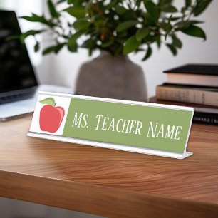 Porte-nom Pour Bureau Nom de l'enseignant personnalisé avec Apple modern