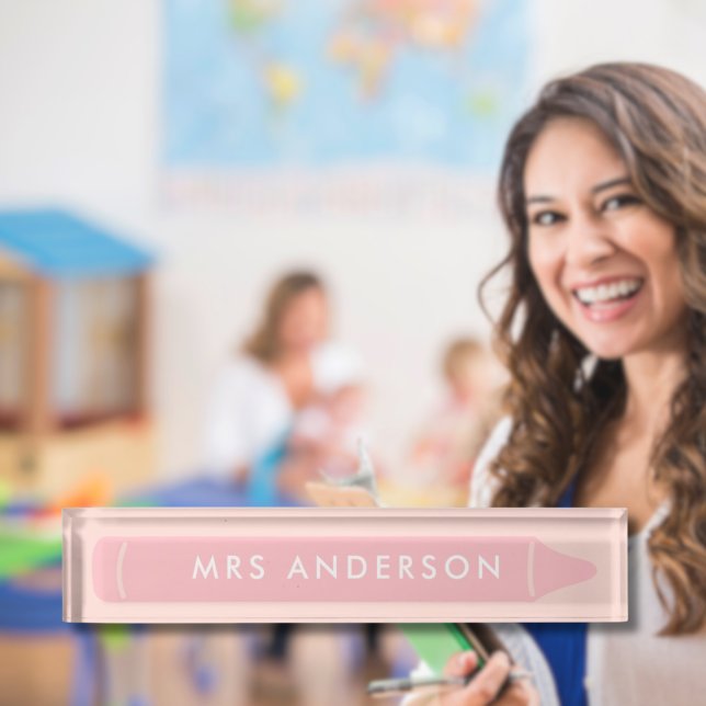 Porte-nom Pour Bureau Nom de l'enseignant personnalisé Pencil Bureau ros (Personalised Teacher Name Pencil Modern Pink Desk Nameplate
)