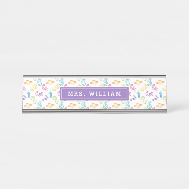 Porte-nom Pour Bureau Nom de professeur de maths motif de nombres mignon (Devant)