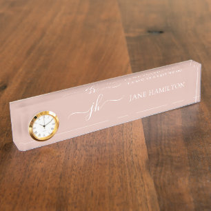 Porte-nom Pour Bureau Nom du monogramme Initiales rose pâle Bureau Nom