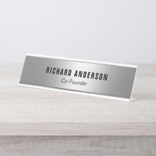 Porte-nom Pour Bureau Nom et titre Argent Moderne Professionnel