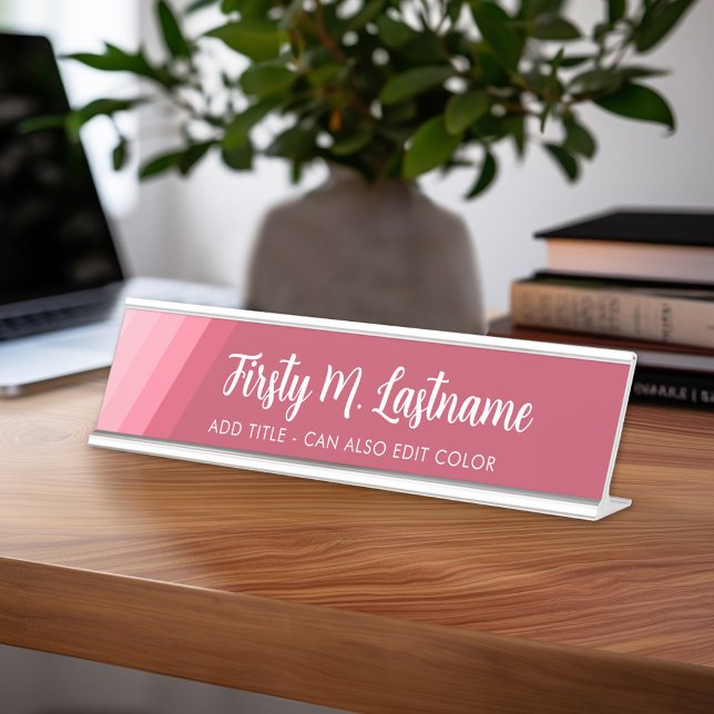 Porte-nom Pour Bureau Nom et titre Calligraphie - Retro Stripes Rose (Personalized Desk Sign with Name and Title - Custom Executive Name Plate)