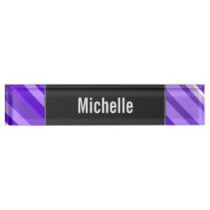 Porte-nom Pour Bureau Nom fait sur commande + Motif rayé pourpre et