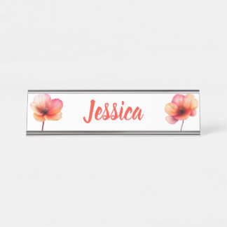 Porte-nom Pour Bureau Nom floral de corail contemporain