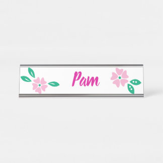 Porte-nom Pour Bureau Nom floral rose moderne