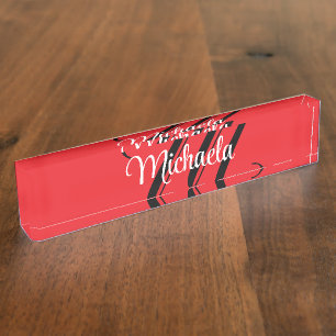 Porte-nom Pour Bureau Nom initial minimaliste moderne monogramme rouge