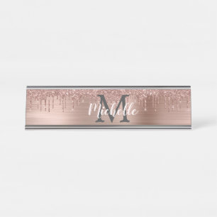Porte-nom Pour Bureau Nom Monogramme Rose Rose Parties scintillant or go