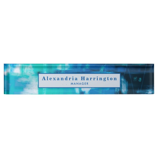 Porte-nom Pour Bureau Nom personnalisé Abstrait bleu Nouveau cadeau de t (Devant)