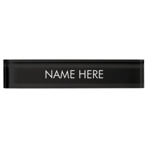 Porte-nom Pour Bureau Nom personnalisé texte noir blanc élégant minim