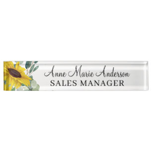 Porte-nom Pour Bureau Nom professionnel floral élégant