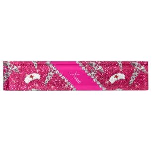Porte-nom Pour Bureau Nom rose rose parties scintillant infirmière casqu