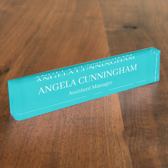 Porte-nom Pour Bureau Nom turquoise et titre du poste (Taille)