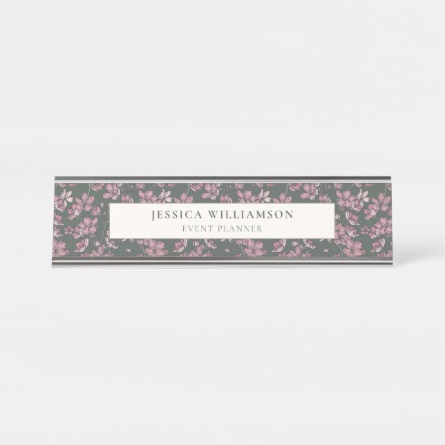 Porte-nom Pour Bureau Nostalgique rose floral sur mesure bureau Nom Plaq (Devant)