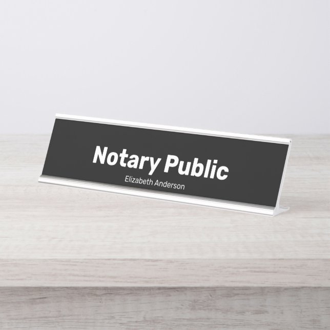 Porte-nom Pour Bureau Notaire public et modèle de texte de nom Noir (Devant)