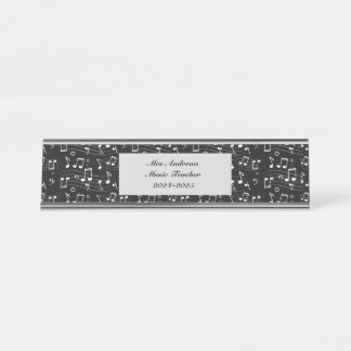 Porte-nom Pour Bureau Notes de musique blanches sur fond noir