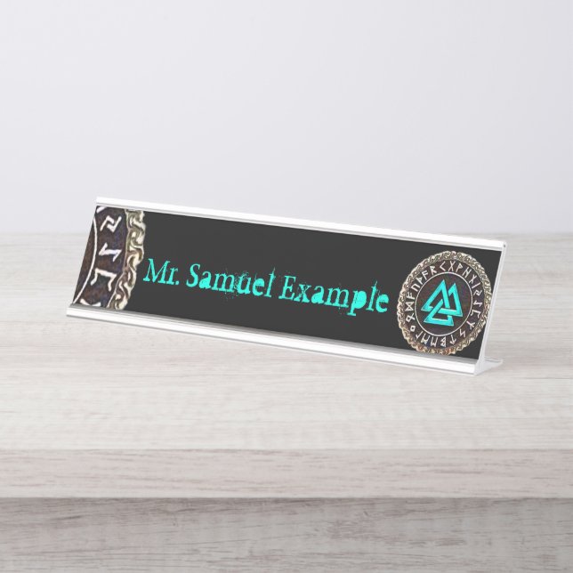 Porte-nom Pour Bureau Noyer caillouteux (Devant)
