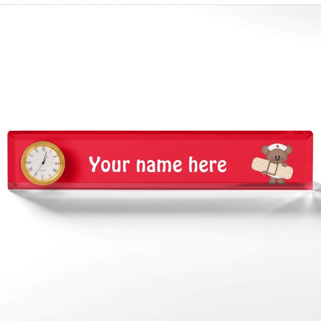 Porte-nom Pour Bureau Nurse Bear ajouter des mots nameplate (Devant)