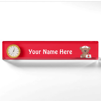 Porte-nom Pour Bureau Nurse Bear ajouter des mots nameplate
