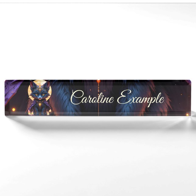 Porte-nom Pour Bureau Nyx – Gardien du Clair de Lune.  (Devant)