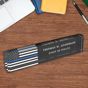 Porte-nom Pour Bureau Officier de police personnalisé Ligne Bleue Mince