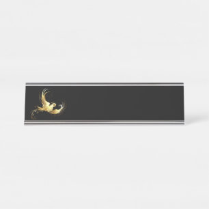 Porte-nom Pour Bureau Oiseau doré sur fond noir