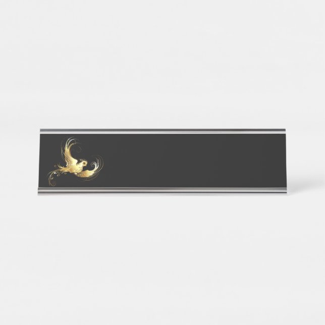Porte-nom Pour Bureau Oiseau doré sur fond noir (Devant)