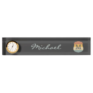 Porte-nom Pour Bureau Ombre de nom de monogramme de multipolarité rétro-