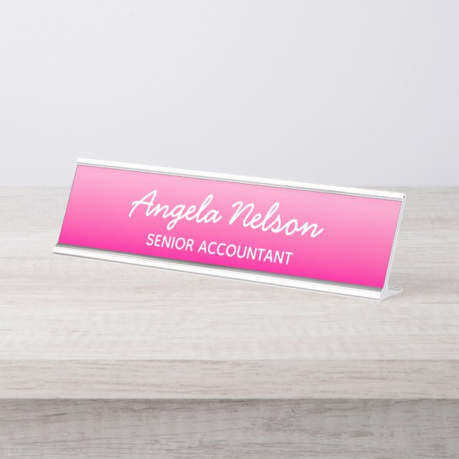 Porte-nom Pour Bureau Ombre rose clair et rose vif (Devant)