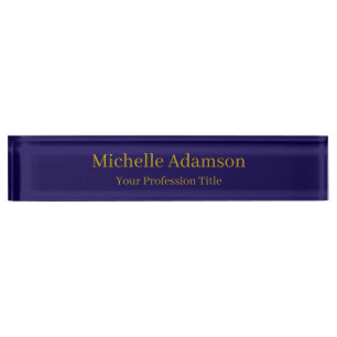 Porte-nom Pour Bureau Or et bleu foncé Couleur Professionnelle Plat Mode