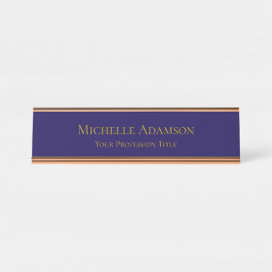 Porte-nom Pour Bureau Or et bleu foncé Couleur Professionnelle Plat Mode