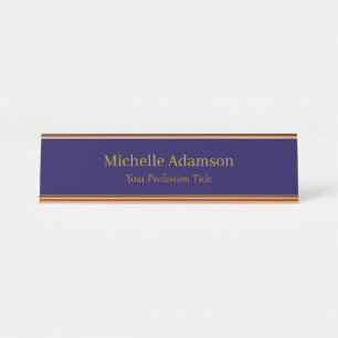 Porte-nom Pour Bureau Or et bleu foncé Couleur Professionnelle Plat Mode