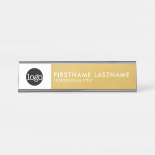 Porte-nom Pour Bureau Or moderne et blanc - Ajouter Logo, Nom, Titre