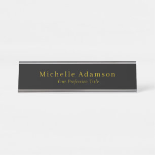 Porte-nom Pour Bureau Or & Noir Couleur Professionnel Plain Moderne