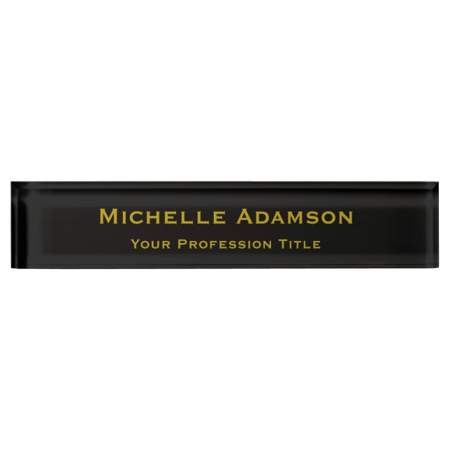 Porte-nom Pour Bureau Or & Noir Couleur Professionnel Plain Moderne (Devant)