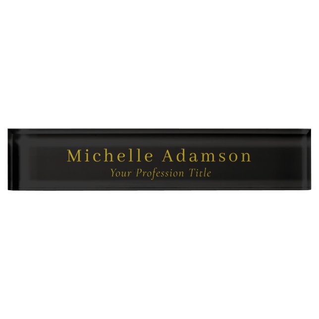 Porte-nom Pour Bureau Or & Noir Couleur Professionnel Plain Moderne (Devant)