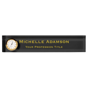 Porte-nom Pour Bureau Or & Noir Couleur Professionnel Plain Moderne